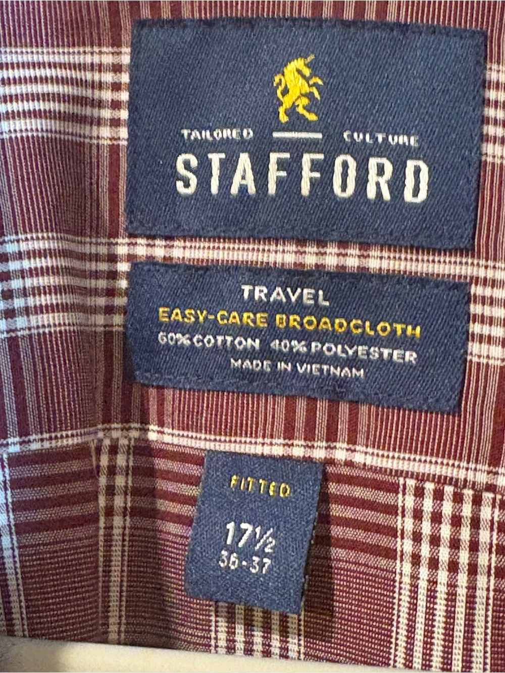 Stafford Burgundy and White Plaid Button-Up Shirt